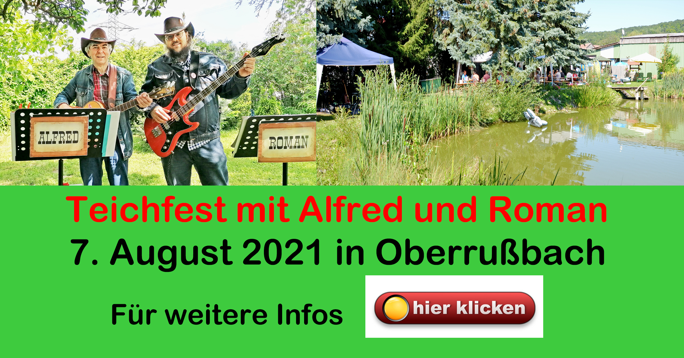 VORSCHAU: ALFRED und ROMAN live beim Teichfest in Oberrußbach am 7. August 2021