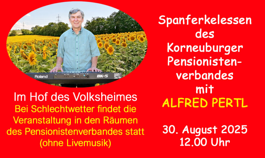 Ankündigung: Spanferkelessen beim Korneuburger Pensionistenverband am 30. August 2025